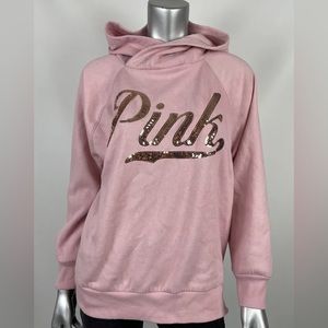 Victorias Secret PINK Hoodie M Embellished Gold Logo